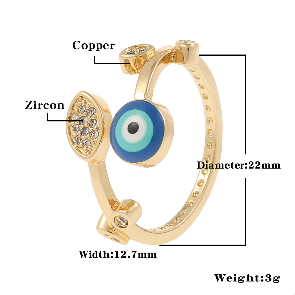 Fashion Geometric Devilu0027S Eye Star Copper Open Ring Rhinestone Plating Zircon Copper Rings