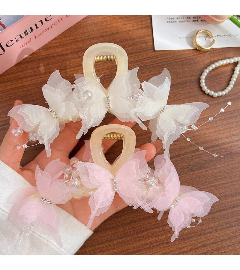 2024 New Sweet Beads Butterfly Grab Clip Women's Back of Head Summer Mori Style Hair Clip Super Fairy Large Shark Clip Headwear_voghion.com