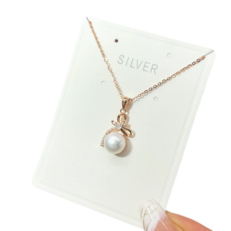 Small design necklace, pendant with bow pearl, universal chain for key bag , silver 925 sample, high-quality style