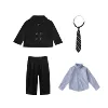 Black set, jacket, trousers, blue shirt, tie, 4 piece set