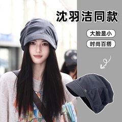 帽子女秋冬时尚字母大头围堆堆帽百搭韩版早秋薄款套头冷帽包头帽