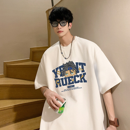  Summer New Arrival Men's Short-Sleeve T-Shirt: Heavyweight, Trendy Brand, American Retro Style, Loose Fit for Teens