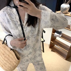 【迷幻蝴蝶】秋季新款长袖长裤睡衣冰雪丝蕾丝蝴蝶家居服韩系高级