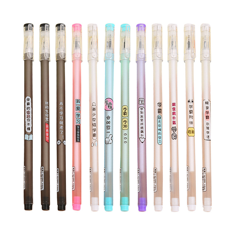 Directo de fábrica creativa nueva pluma de gel xueba transparente papelería de dibujos animados lindo con palabras pintadas a base de agua firma pluma