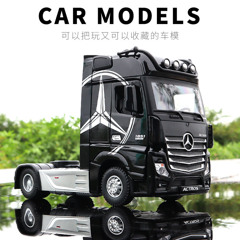 1:24 Large Alloy Mercedes-Benz Car Model Flatbed Trailer Transporter Artificial Truck Ornaments Kidsren's Toy Car