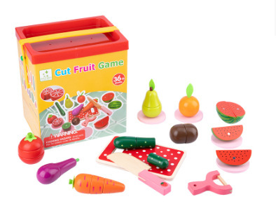 Weiweihu niños de madera con hebilla magnética, rompecabezas de frutas y verduras, pan, simulación de bricolaje, juguetes educativos de música de corte