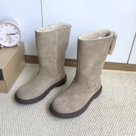 2025冬季新款磨砂皮雪地靴女羊毛一体时尚拼色毛毛加绒保暖马丁靴