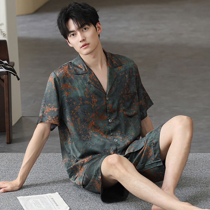 Pajamas for Men Summer 2025 New Ice Silk Short-Sleeved Shorts Men's Summer Thin Wearable Home Clothes Set
