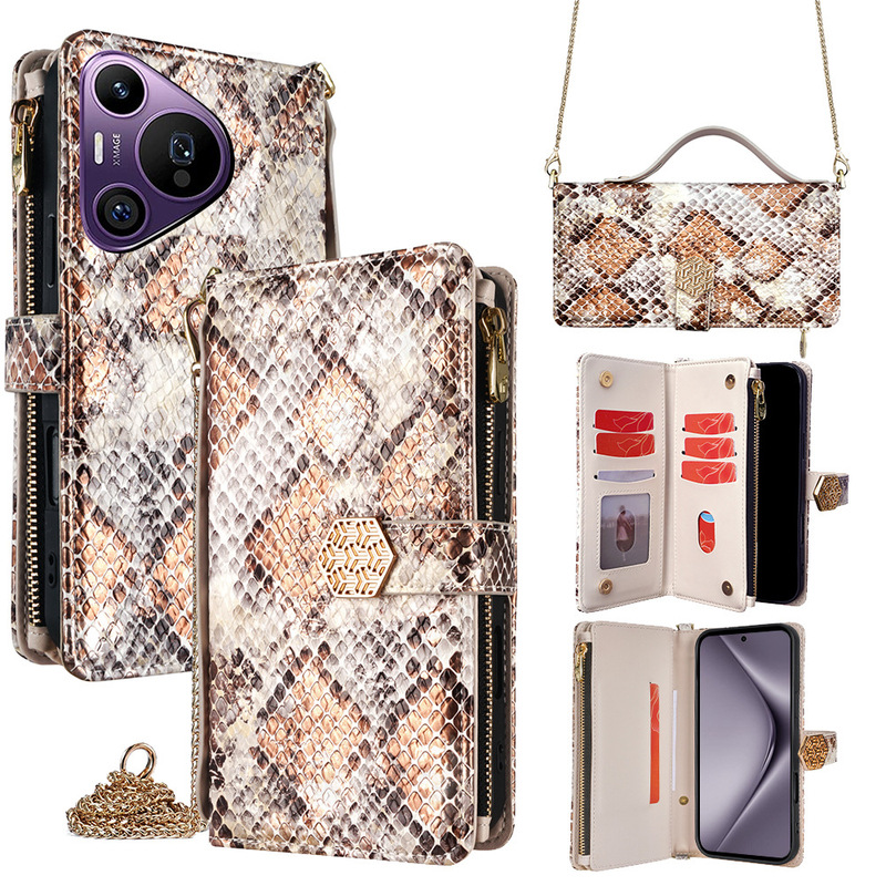 Suitable for Huawei Pura80 Mobile Phone Leather Case Mate80Promax Multifunctional P60 Personalized Snake Pattern P50 Mobile Phone Case