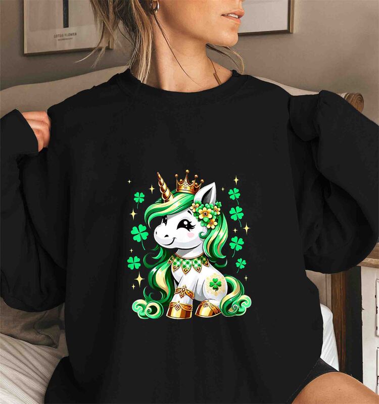 Autumn and Winter St. Patrick's Day Unicorn Pattern New Cross-Border Export Long-Sleeved Round Neck Sweatshirt Autumn and Winter St. Patrick's Day Unicorn Pattern New Cross-Border Export Long-Sleeved Round Neck Sweatshirt
