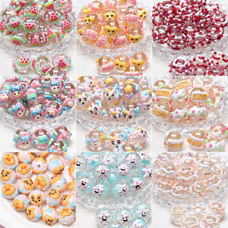 2026 New Hand-Painted Bead Cartoon Duck and Chick Beads Loose Beads String Beads DIY Bracelet Phone Chain Bag Chain
