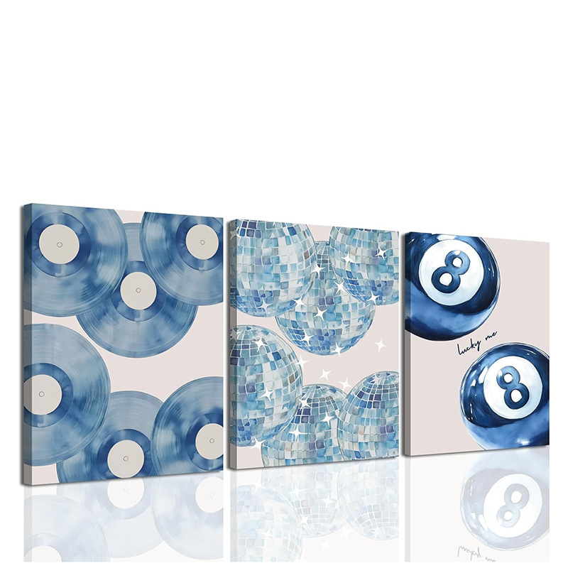 Temu Cross-Border Hot-Selling Fashion Blue Wall Art Set 3-Piece Set, Preppy Navy Blue Wall Decoration