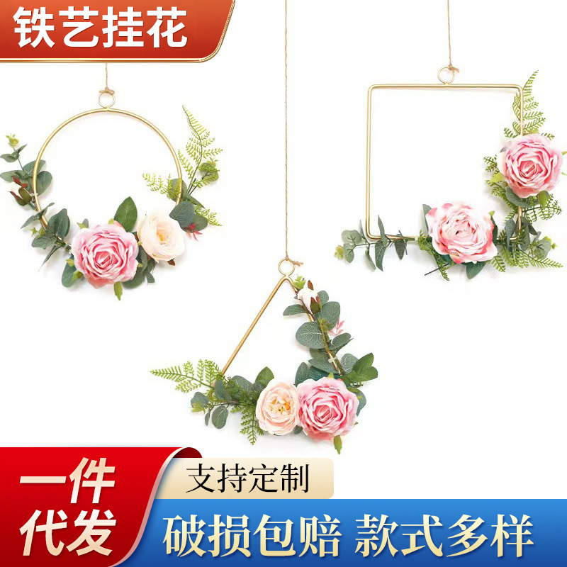 Fábrica al por mayor colgante decorativo Garland metal Estilo nórdico restaurante hogar creativo suave decoración colgante de pared floral artesanía