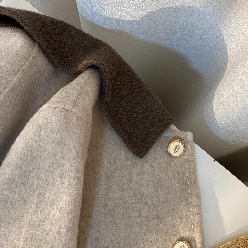 Women's Clothing cashmere light beige short double faced wool women's coat new Korean style temperament small size coat autumn and winter_voghion.com