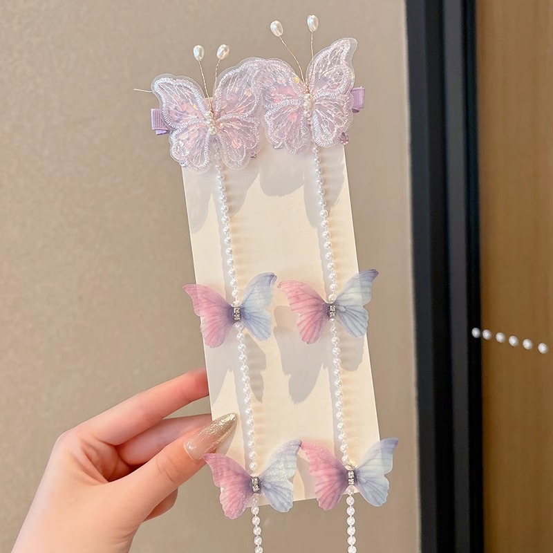 Niños rosa mariposa perla pinzas de cabello super inmortal joyería de cabello de niña corriente pública Sue trenzada cadena de cabello de niñas pinzas de cabello toque