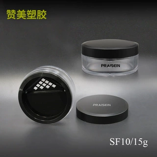 厂家生产15g圆形旋转网筛化妆品散粉盒 塑料蜜粉空盒子
