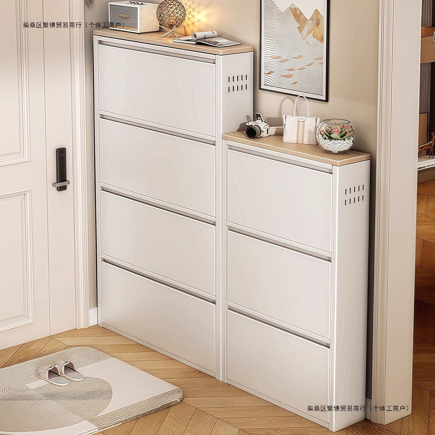 Ultra-Thin Steel Tipping Bucket Shoe Cabinet Metal Cabinet Wall-Mounted Suspended Home Entrance Extremely Narrow Entrance Cabinet Floor-Standing Shoe Rack