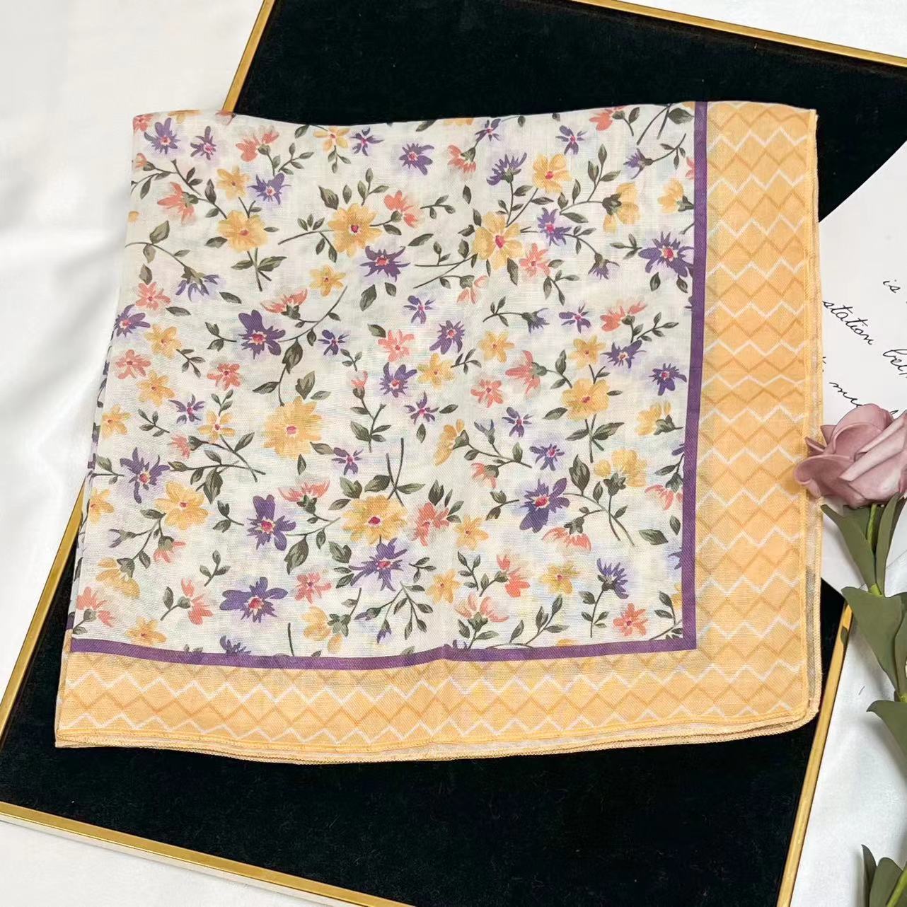 60g Weight Kerchief Classification Daily Occasion cotton and linen Material Flower Pattern Summer Season Women's Gender IG Style Style Women's IG Style Flower Cotton And Linen Kerchief 125