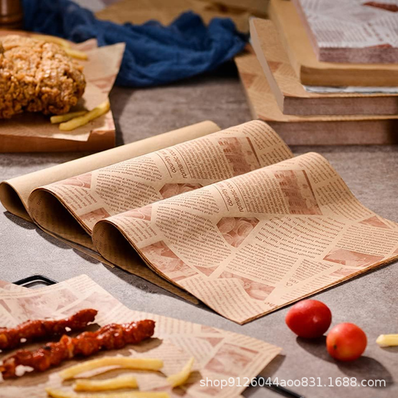 汉堡三明治纸 油纸油炸垫纸吸油纸食物点心纸烘焙托盘纸英文报纸