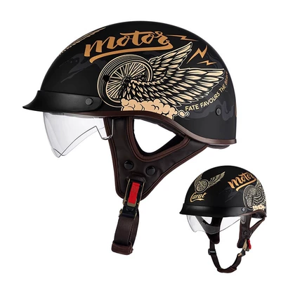 Motosiklet kaskı (dəbilqə) — car helmet summer retro Harley - rw-15-matte-black-flywheel-black-mirror-m