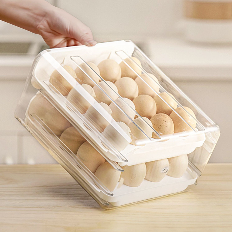 Refrigerador doméstico, caja de huevos de cocina, caja de huevos de cajón transparente, caja de preservación de huevos de cocina, gran capacidad de huevos de rotación