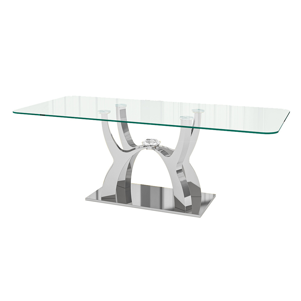 Mesa de Comedor Moderna de Acero Inoxidable con Vidrio Templado, Desmontable, para Comedor image 7