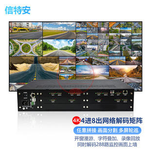 H265 network digital decoding matrix Processor 4 in 8 out HD video surveillance decoding server host 4K