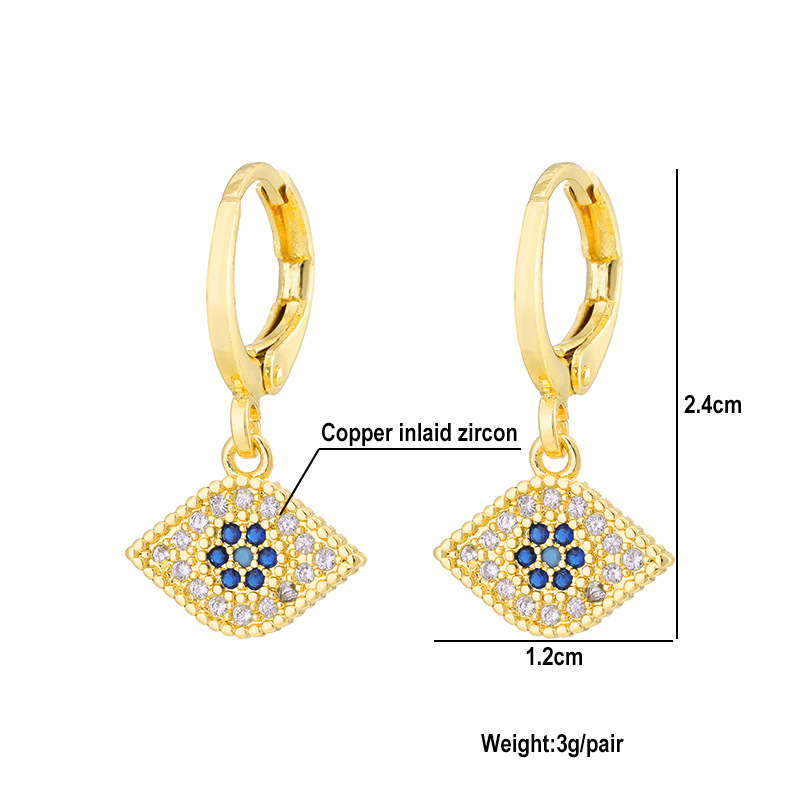 Mode Huile Dégoulinant Mal Yeux Cuivre Incrusté Zircon Plaqué 18k Réel Or Géométrique Boucles D'oreilles display picture 4