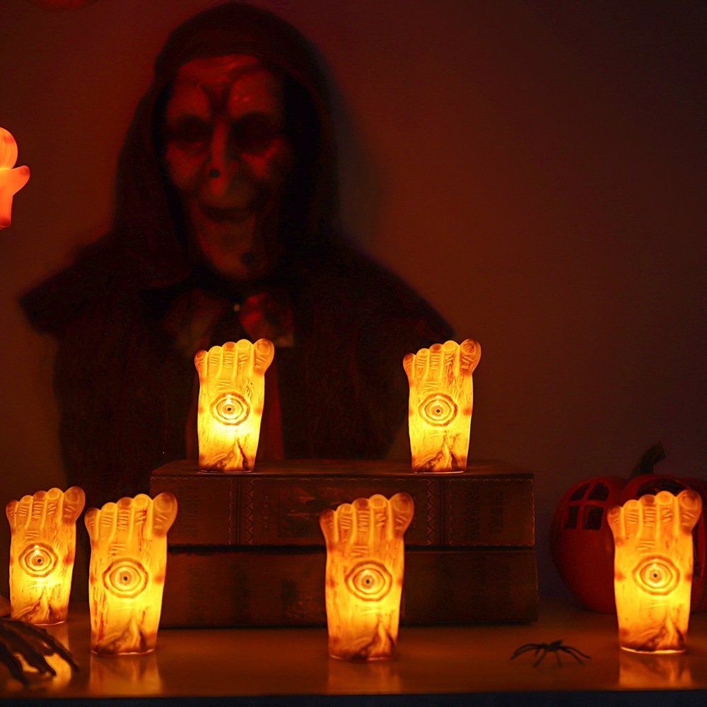 Decoración de Halloween, lámpara de calabaza, diseño de vacaciones, simulación de plástico, banda de pies rotos, globo de sangre, lámpara de vela electrónica
