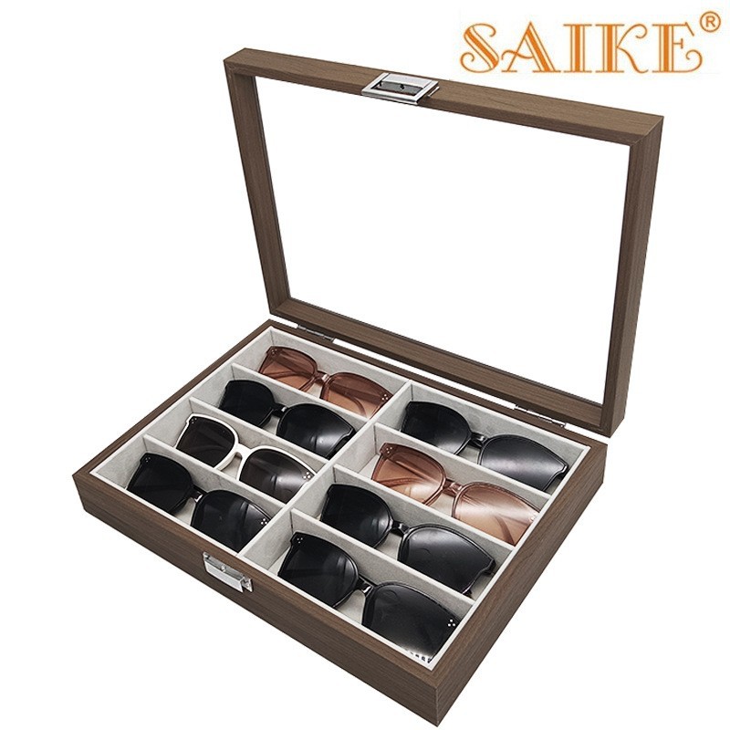 现货批发胡桃木纹8位眼镜太阳镜墨镜收纳展示精品店摆地摊