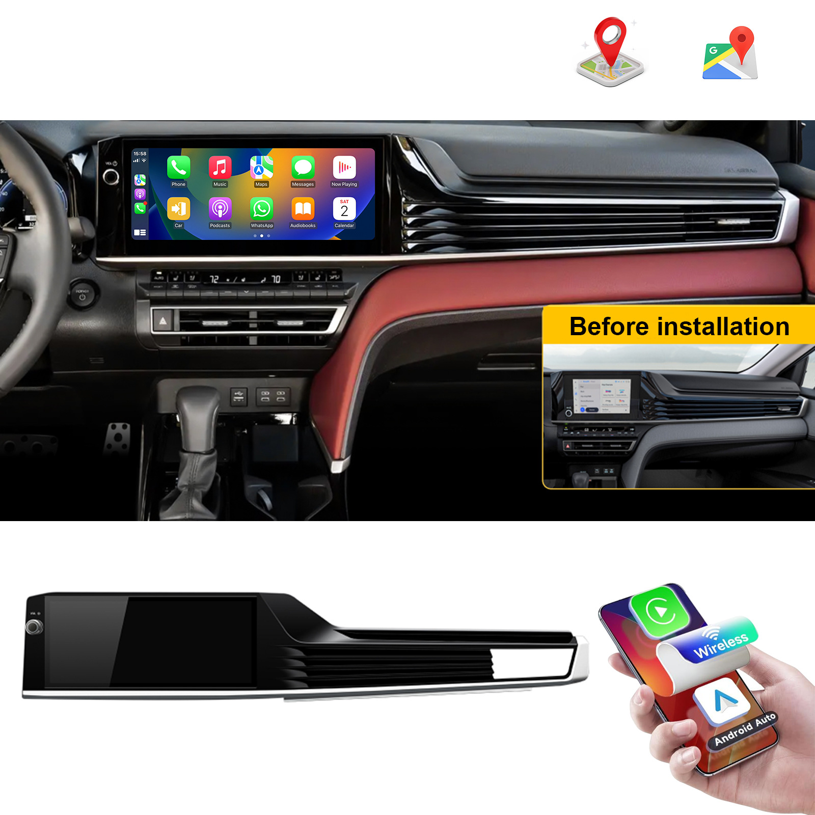 跨境新品 适用于2025款丰田凯美瑞大屏安卓GPS导航仪无线Carplay