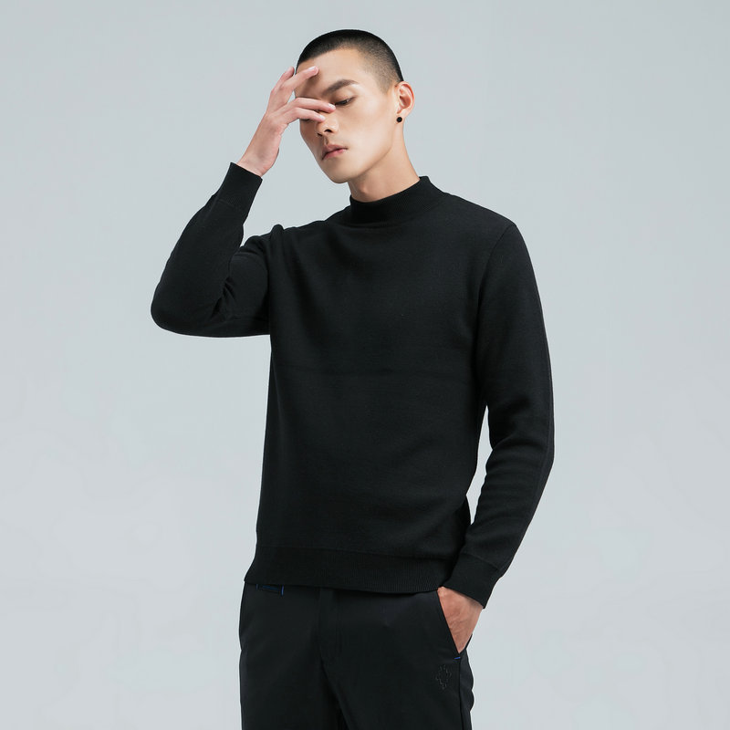 Sweater Men's Turtleneck Solid Color Inner Layer Base Shirt Half Turtleneck Knit Sweater Fleece-Lined Business Casual Men's Clothing