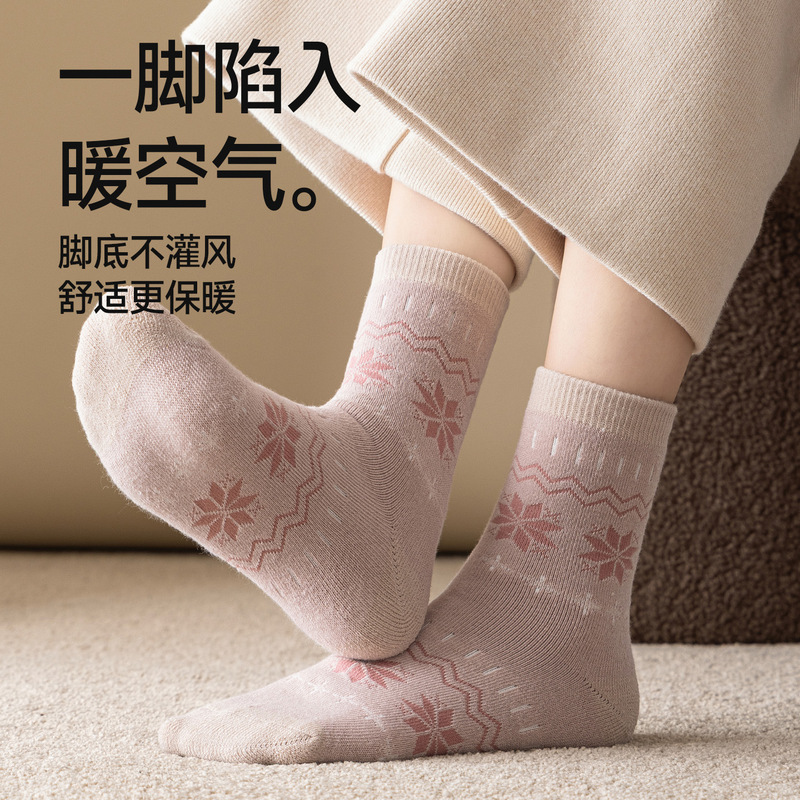 2025新款费尔岛袜子女款毛圈袜秋冬八角花堆堆袜加厚保暖长筒袜女|undefined