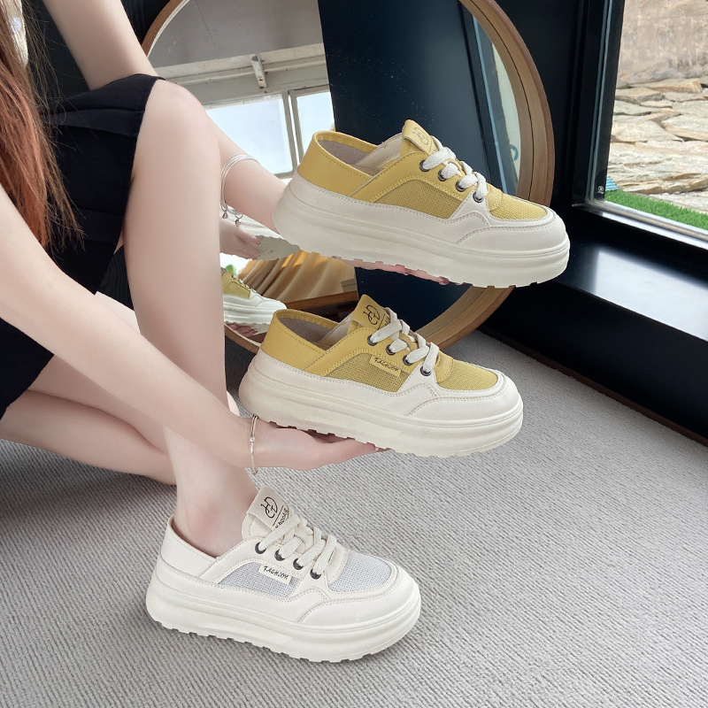 2025 nuevo verano ropa exterior suela gruesa realce los pequeños zapatos blancos mujer todo fósforo moda transpirable casual zapatillas deportivas marea