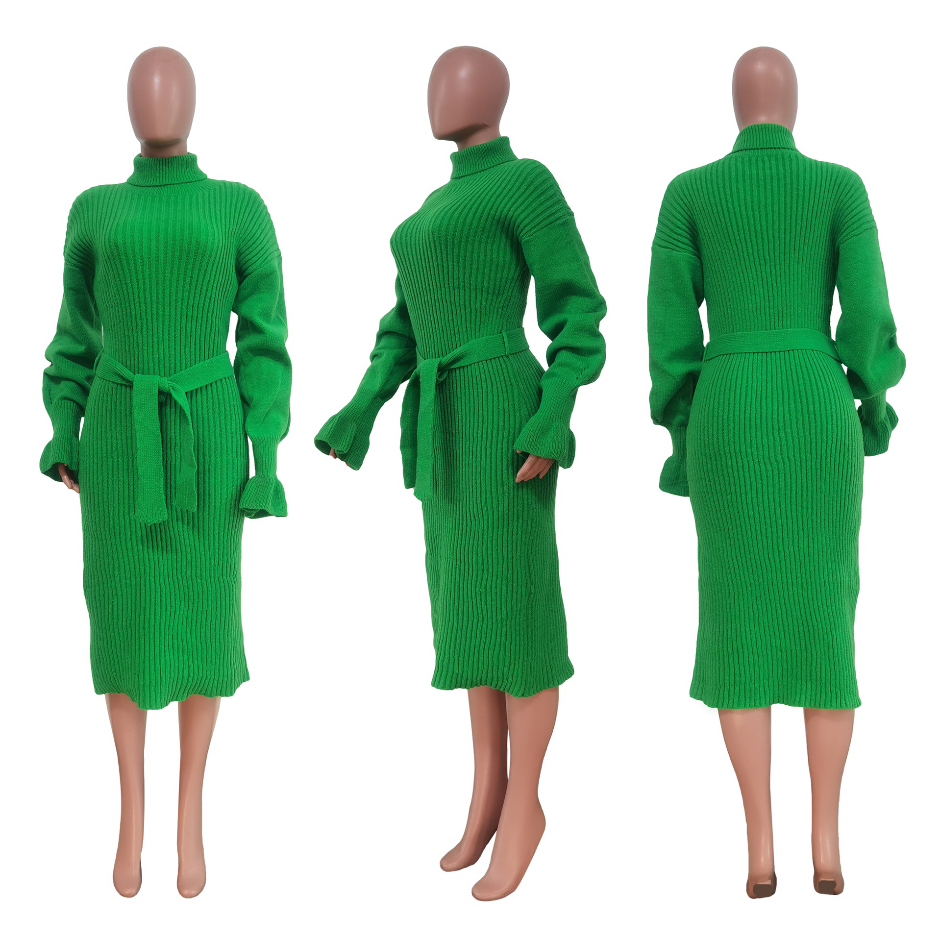 Women's Clothing solid color high collar knitted strap dress_voghion.com