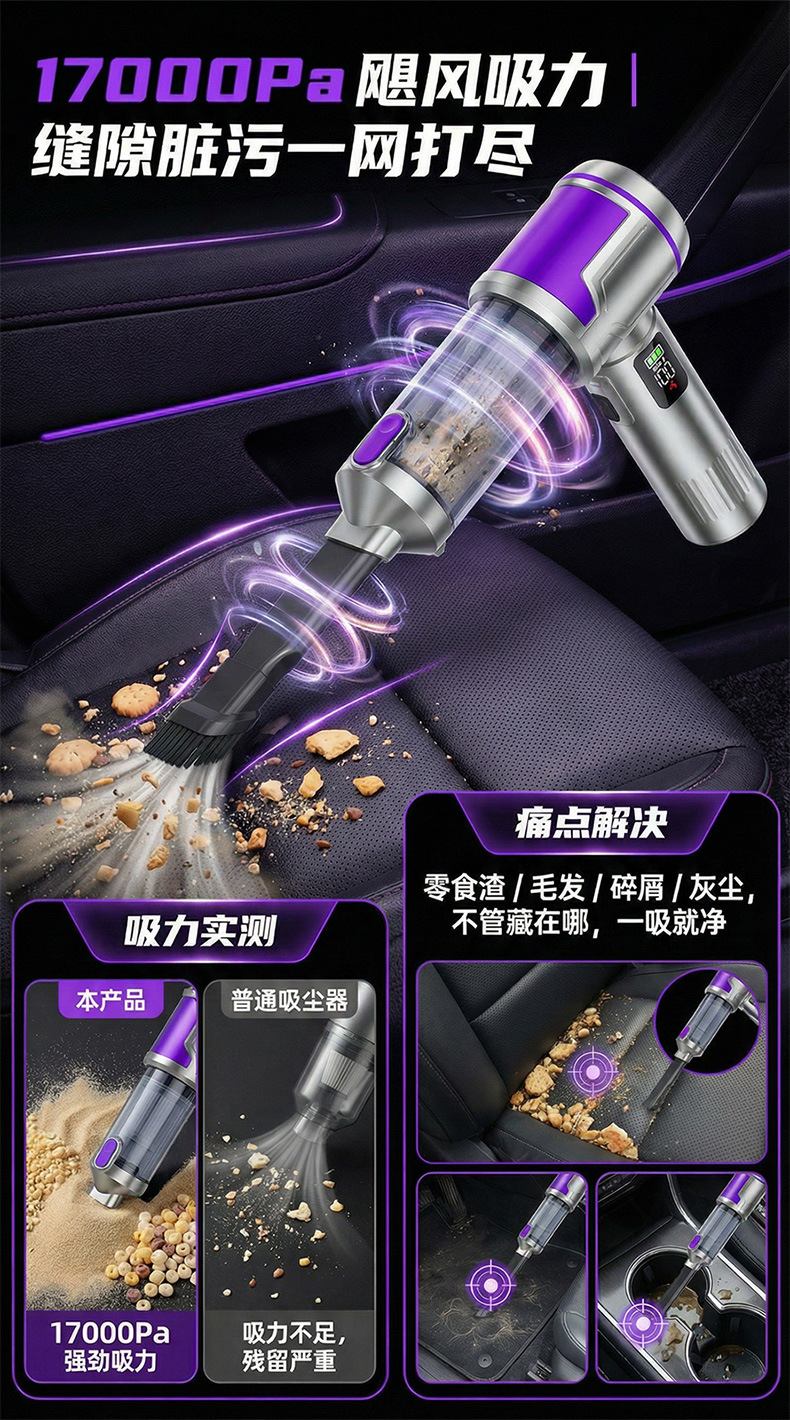 Wireless Car Vacuum Cleaner with Lcd Display, Convenient Handheld Vacuum Cleaner for Car and Home Use, Suction and Blowing All-In-One Vacuum Cleaner