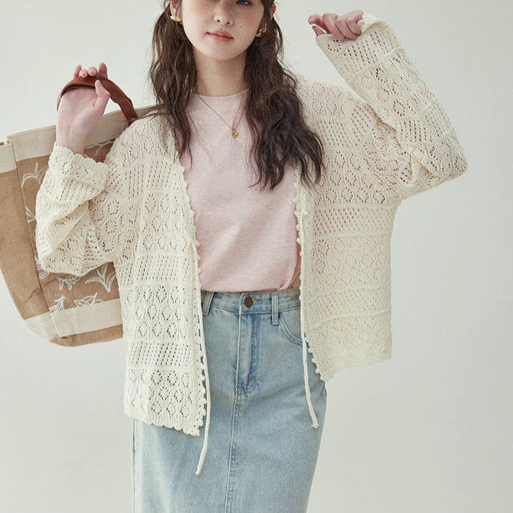 High-End Thin French-Style Hollow-Out Knit Cardigan for Women, Spring and Autumn Cover-Up, Sun Protection Air-Conditioning Shirt, Slimming Top High-End Thin French-Style Hollow-Out Knit Cardigan for Women, Spring and Autumn Cover-Up, Sun Protection Air-Conditioning Shirt, Slimming Top