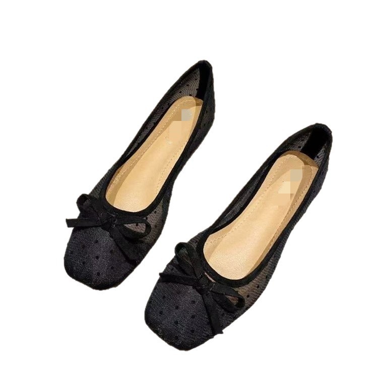 Zapatos de cabeza cuadrada, zapatos de soja de mujer, verano de 2026 nuevos puntos de onda, zapatos de malla transpirables, zapatos de arco superficial con suela suave