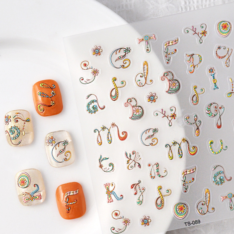 Little Red Book Nail Art Sticker Three-dimensional Thin Tough High-grade Abstract Flower Letter Nail Sticker Exotic Decoration