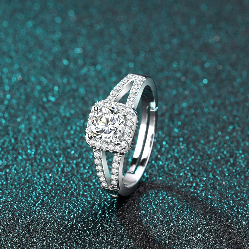 Douyin Live Hot корейская версия модной квадратной сумки принцессы однокаратный имитационный бриллиант женское кольцо серебряных украшений оптовая продажа