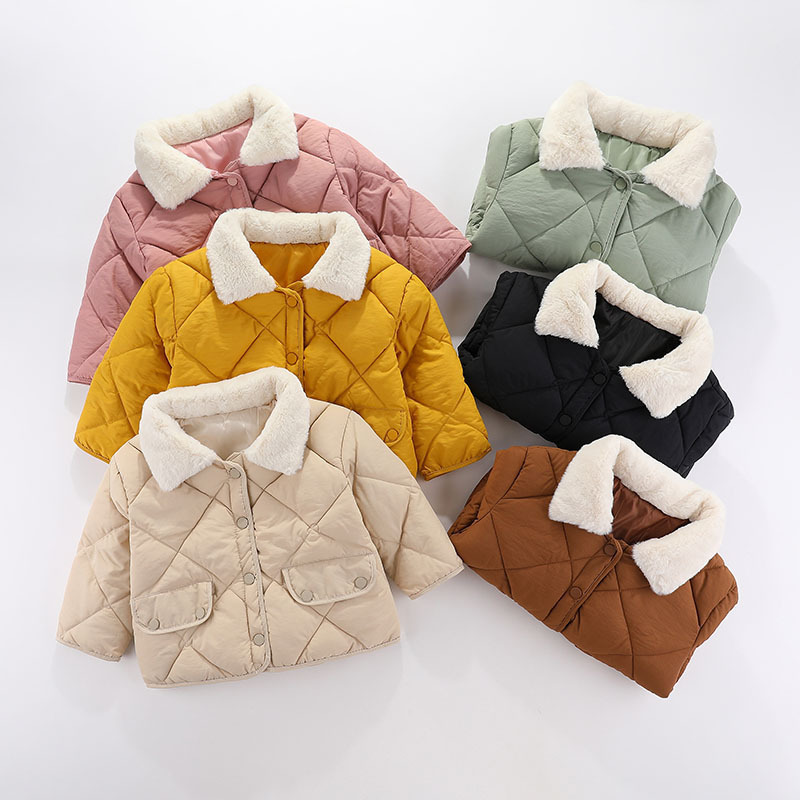 Chaqueta acolchada de algodón estilo coreano para niños chaqueta acolchada de algodón corta a cuadros de diamantes para niños chaqueta acolchada de algodón para hombres y mujeres con cuello de piel engrosado para bebés