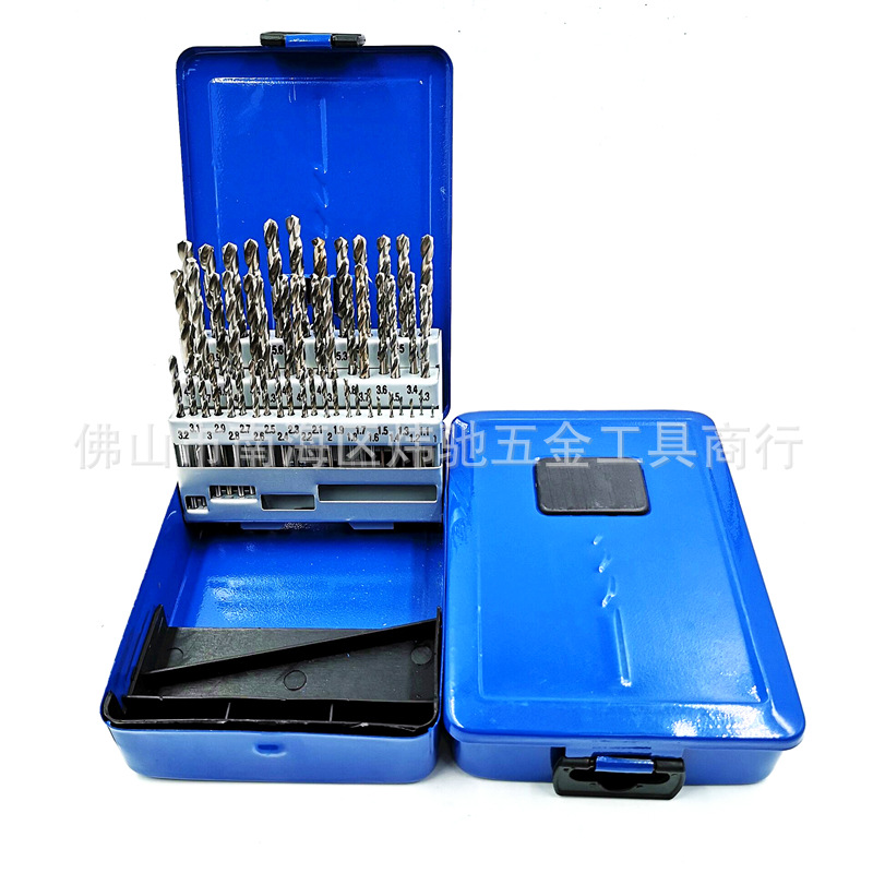 厂销加硬白钢51件装直柄麻花钻头套装HSS高速钢开孔套装钻头1-6mm
