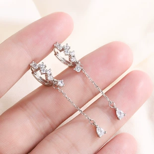 Серьги-подвески с кисточкой, 925 пробы серебро с кубическим цирконием, длина 4 см