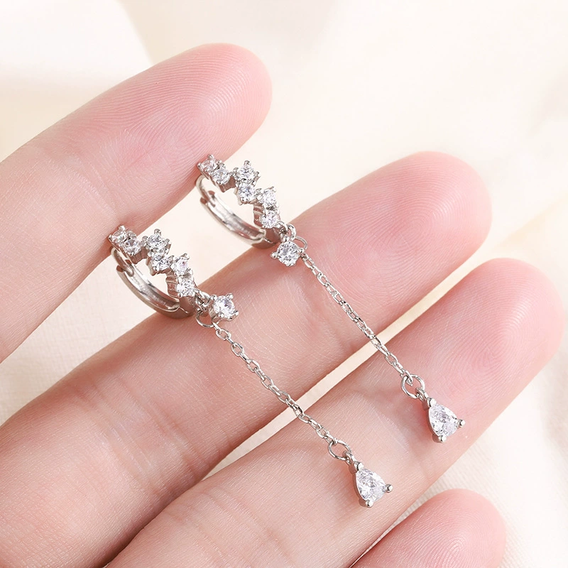 Серьги-подвески с кисточкой, 925 пробы серебро с кубическим цирконием, длина 4 см