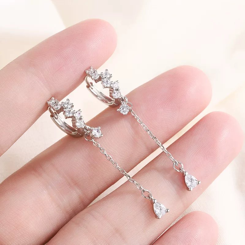 Серьги-подвески с кисточкой, 925 пробы серебро с кубическим цирконием, длина 4 см