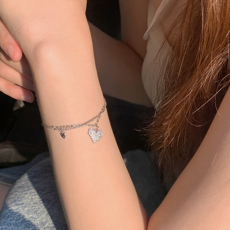Double-layer three-dimensional love full diamond zircon bracelet women's cold wind summer 2022 new fashion Joker hand jewelry Double-layer three-dimensional love full diamond zircon bracelet women's cold wind summer 2022 new fashion Joker hand jewelry