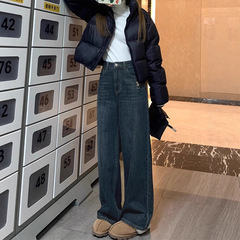 2025新款直筒牛仔裤女款窄版阔腿裤小个子宽松大码胖mm巨显瘦裤子