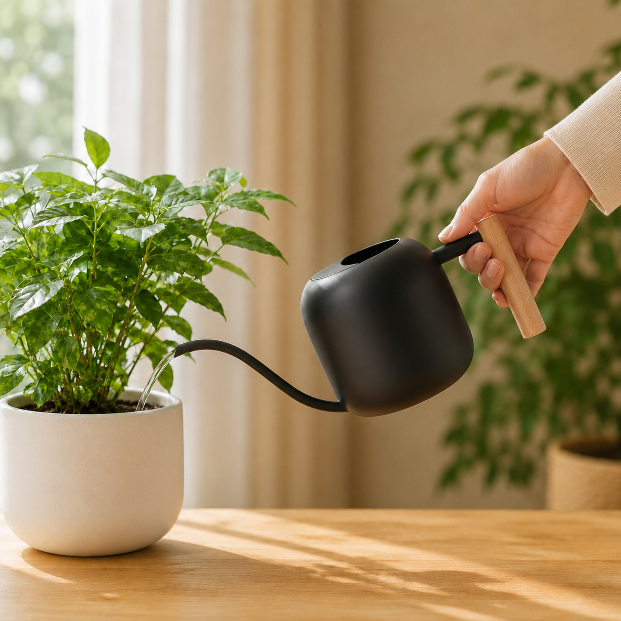 1200ML jardinería boca larga de riego de acero inoxidable en forma de tambor portátil regadera hogar pequeña regadera blanca image 4