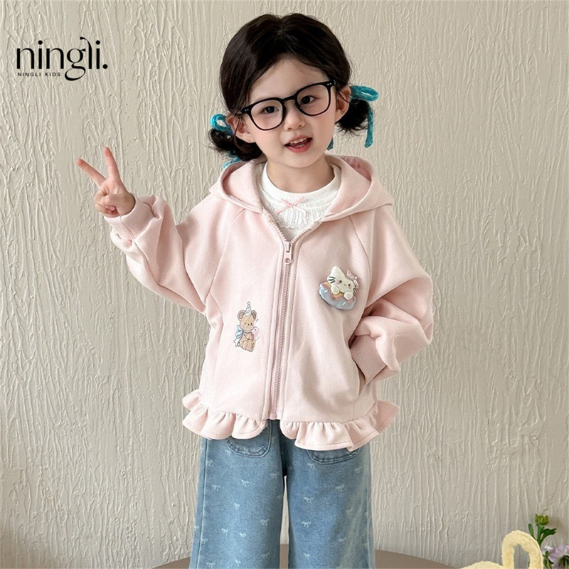 Girls' Autumn Korean Style Trendy Jacket New Cartoon Animal Embroidery Hooded Cardigan Top Trendy Girls' Autumn Korean Style Trendy Jacket New Cartoon Animal Embroidery Hooded Cardigan Top Trendy