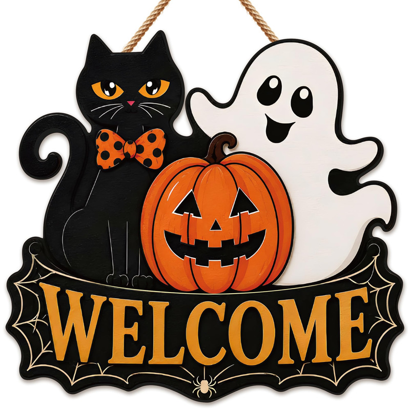Cross-border Halloween pumpkin cat door sign decoration wooden hanging sign front door hook wooden ornament Cross-border Halloween pumpkin cat door sign decoration wooden hanging sign front door hook wooden ornament